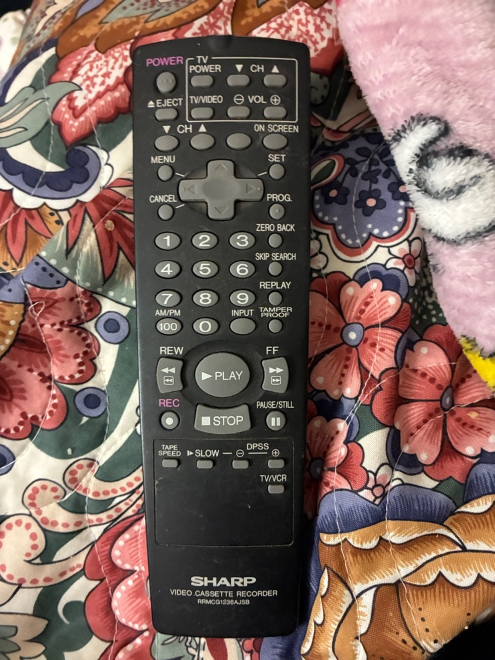 Sharp Black VCR Remote - Video Cassette Recorder UNTESTED